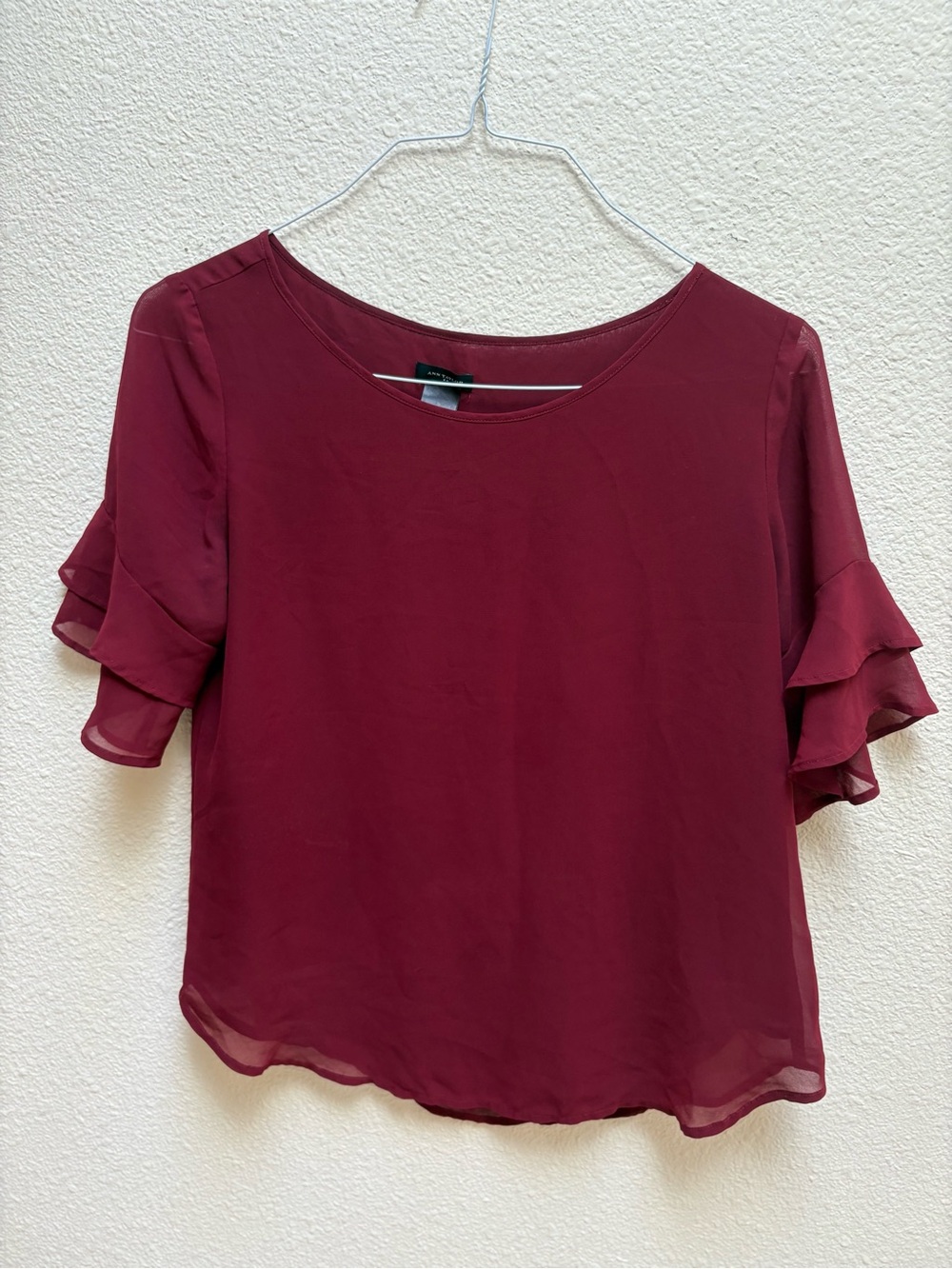 Ann Taylor Burgundy Ruffle Sleeve Blouse